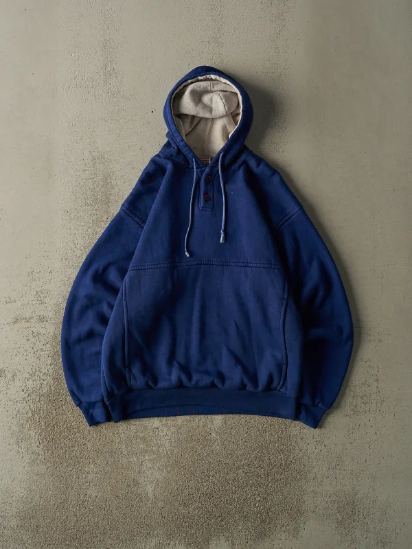 Vintage 90s Blue Blank Quarter Button Thermal Lined Hoodie (ML) sold by Rebalance Vintage
