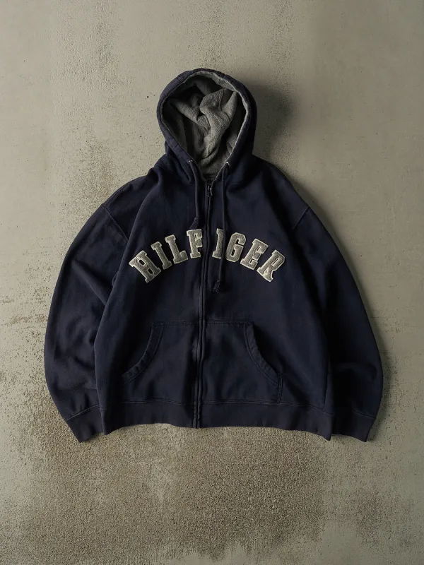 Vintage 90s Navy Blue Tommy Hilfiger Embroidered Zip Up Hoodie (L) sold by Rebalance Vintage