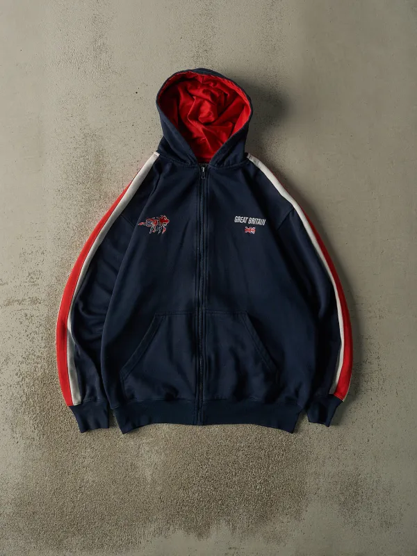 Vintage 90s Navy Blue Great Britain Embroidered Zip Up Hoodie (M/L) sold by Rebalance Vintage