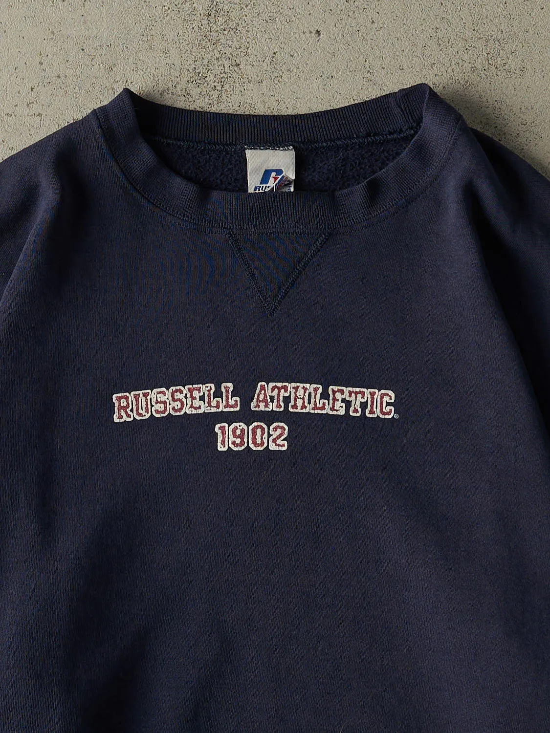 Vintage Y2K Navy Blue Russell Athletic Logo Crewneck (L) sold by Rebalance Vintage product image thumbnail 2