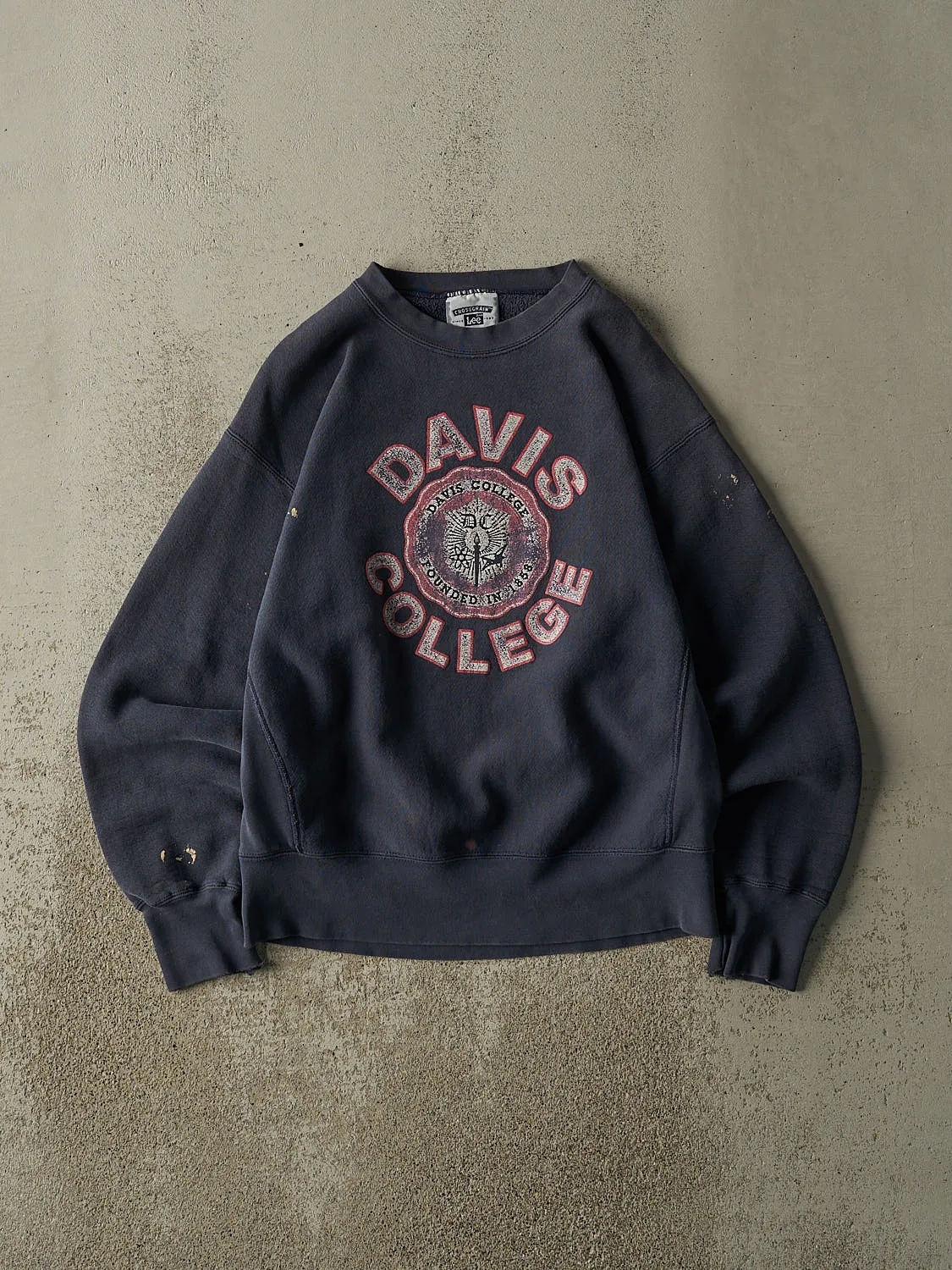 Vintage 90s Sun Faded Navy Davis College Crewneck (M) sold by Rebalance Vintage