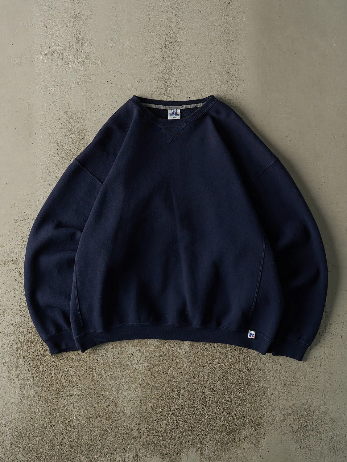 Vintage Y2K Navy Blue Russell Athletic Blank Crewneck (XXL) sold by Rebalance Vintage