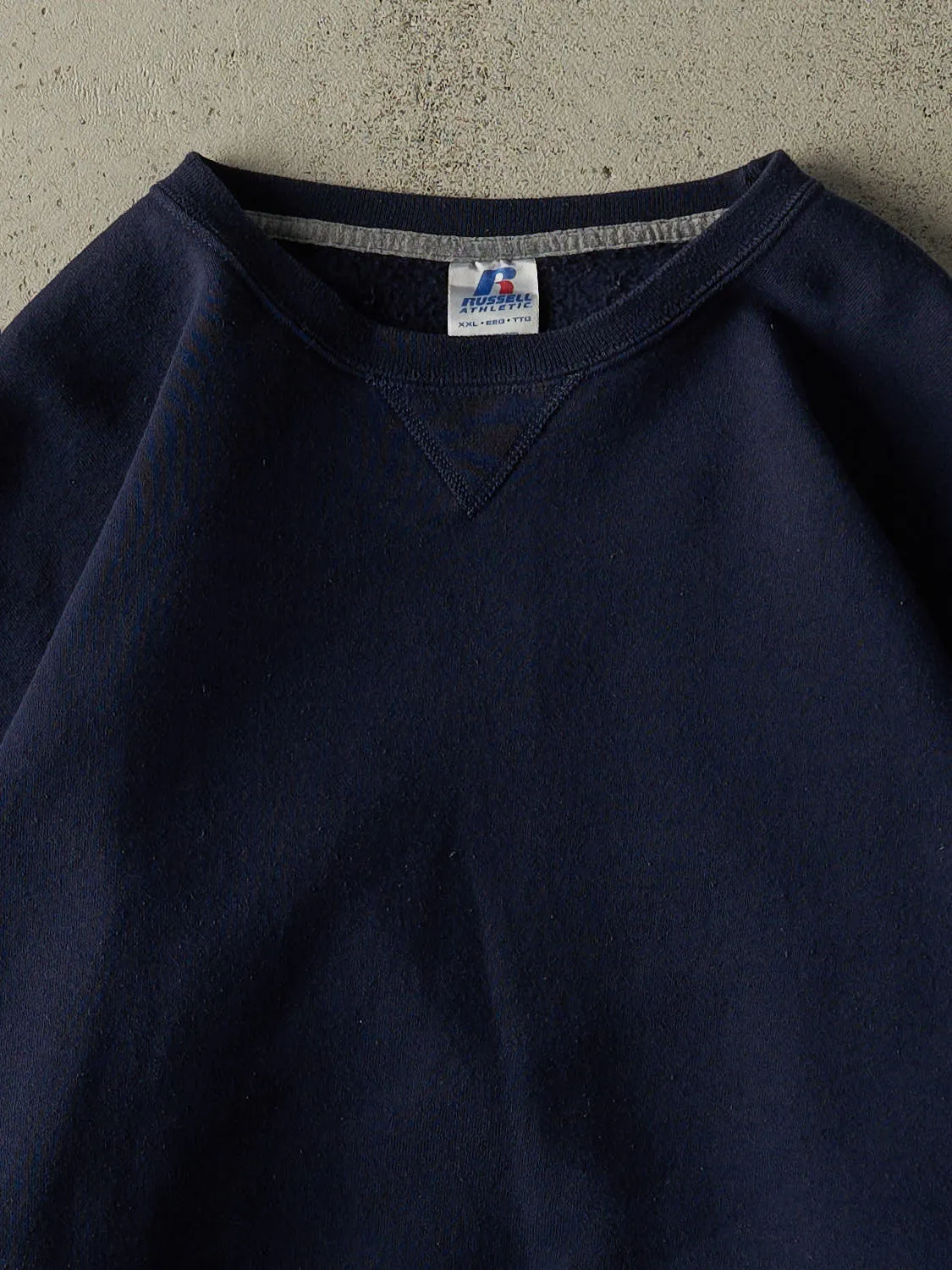 Vintage Y2K Navy Blue Russell Athletic Blank Crewneck (XXL) sold by Rebalance Vintage product image thumbnail 2