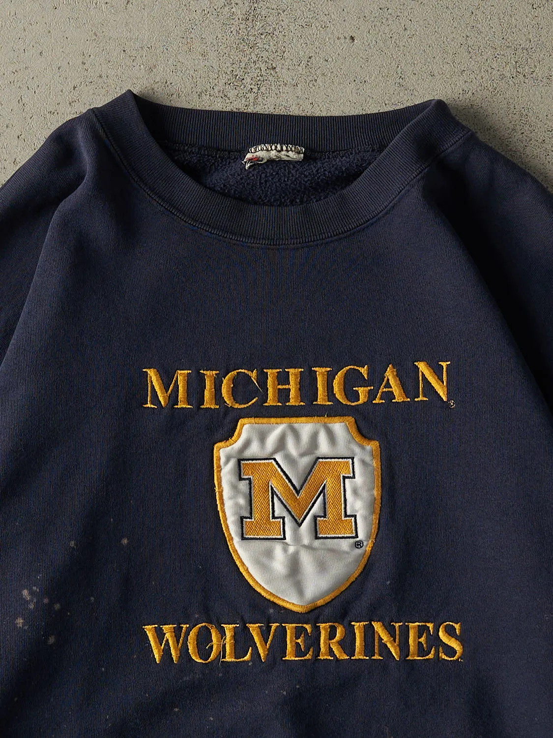 Vintage 90s Navy Blue University of Michigan Wolverines Embroidered Crewneck (L/XL) sold by Rebalance Vintage product image thumbnail 2