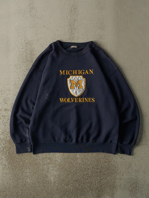 Vintage 90s Navy Blue University of Michigan Wolverines Embroidered Crewneck (L/XL) sold by Rebalance Vintage