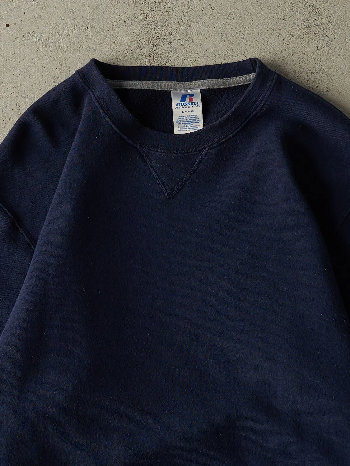 Vintage Y2K Navy Blue Russell Athletic Blank Crewneck (L) sold by Rebalance Vintage product image thumbnail 2