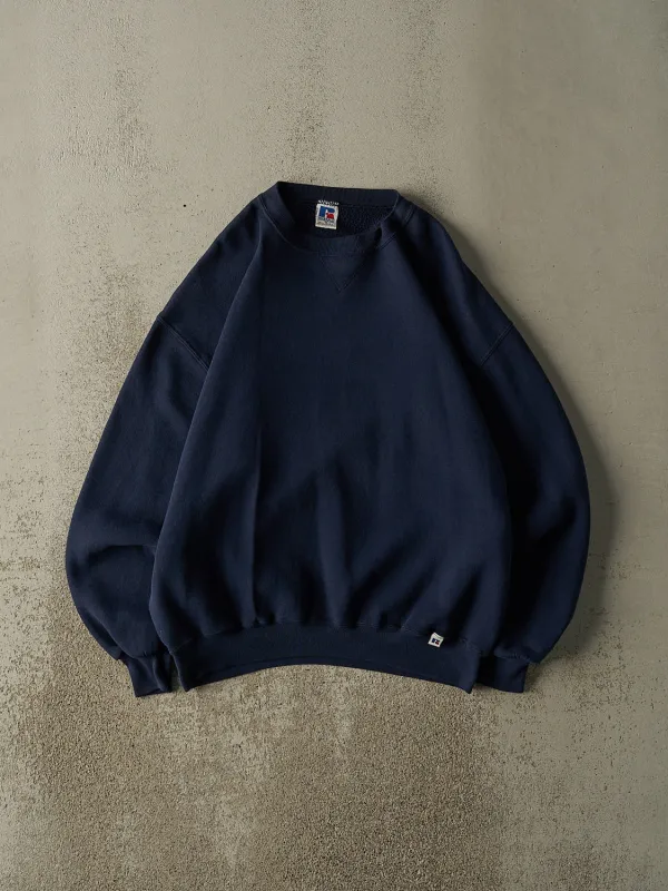 Vintage 90s Navy Blue Russell Athletic Blank Crewneck (L/XL) sold by Rebalance Vintage