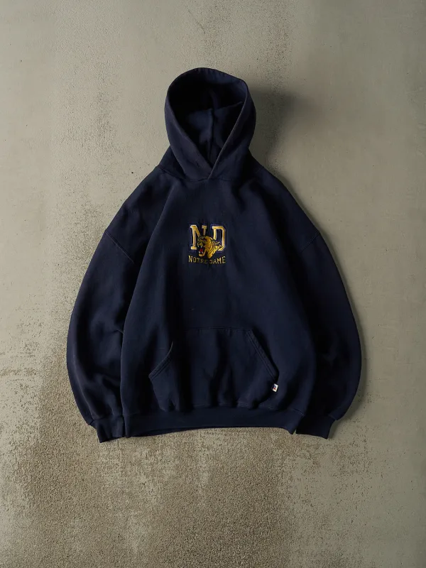 Vintage 90s Navy Blue Notre Dame Embroidered Russell Athletic Hoodie (L) sold by Rebalance Vintage