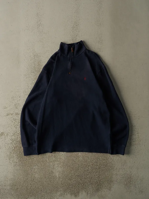 Vintage 90s Navy Blue Polo Ralph Lauren Embroidered Quarter Zip Knit (L) sold by Rebalance Vintage
