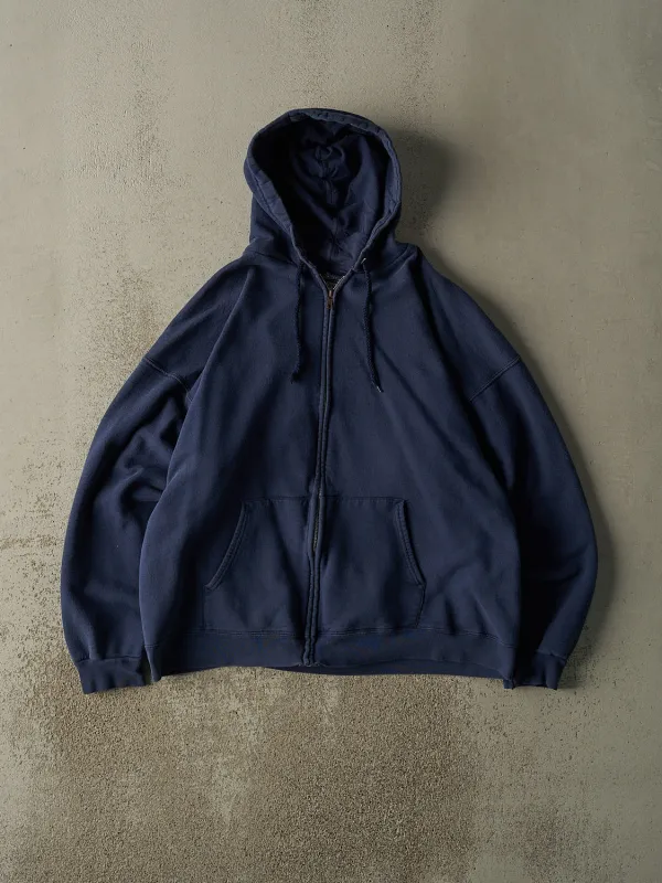 Vintage 90s Navy Blue Blank Zip Up Hoodie (L/XL) sold by Rebalance Vintage