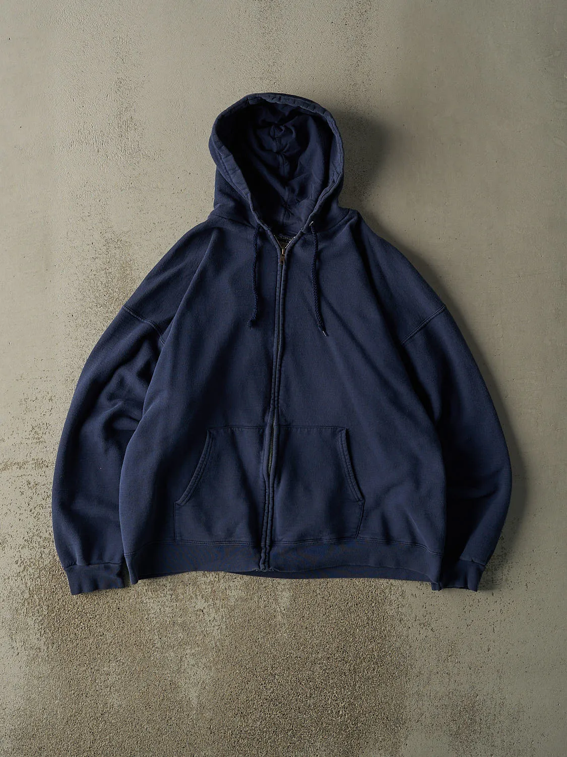 Vintage 90s Navy Blue Blank Zip Up Hoodie (L/XL) sold by Rebalance Vintage