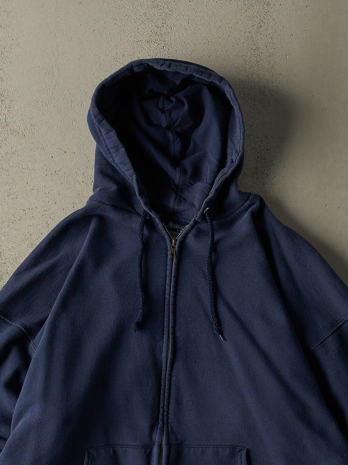 Vintage 90s Navy Blue Blank Zip Up Hoodie (L/XL) sold by Rebalance Vintage product image thumbnail 2
