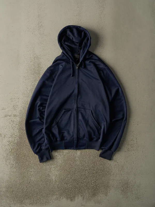 Vintage 90s Navy Blue Blank Zip Up Thermal Lined Hoodie (L/XL) sold by Rebalance Vintage