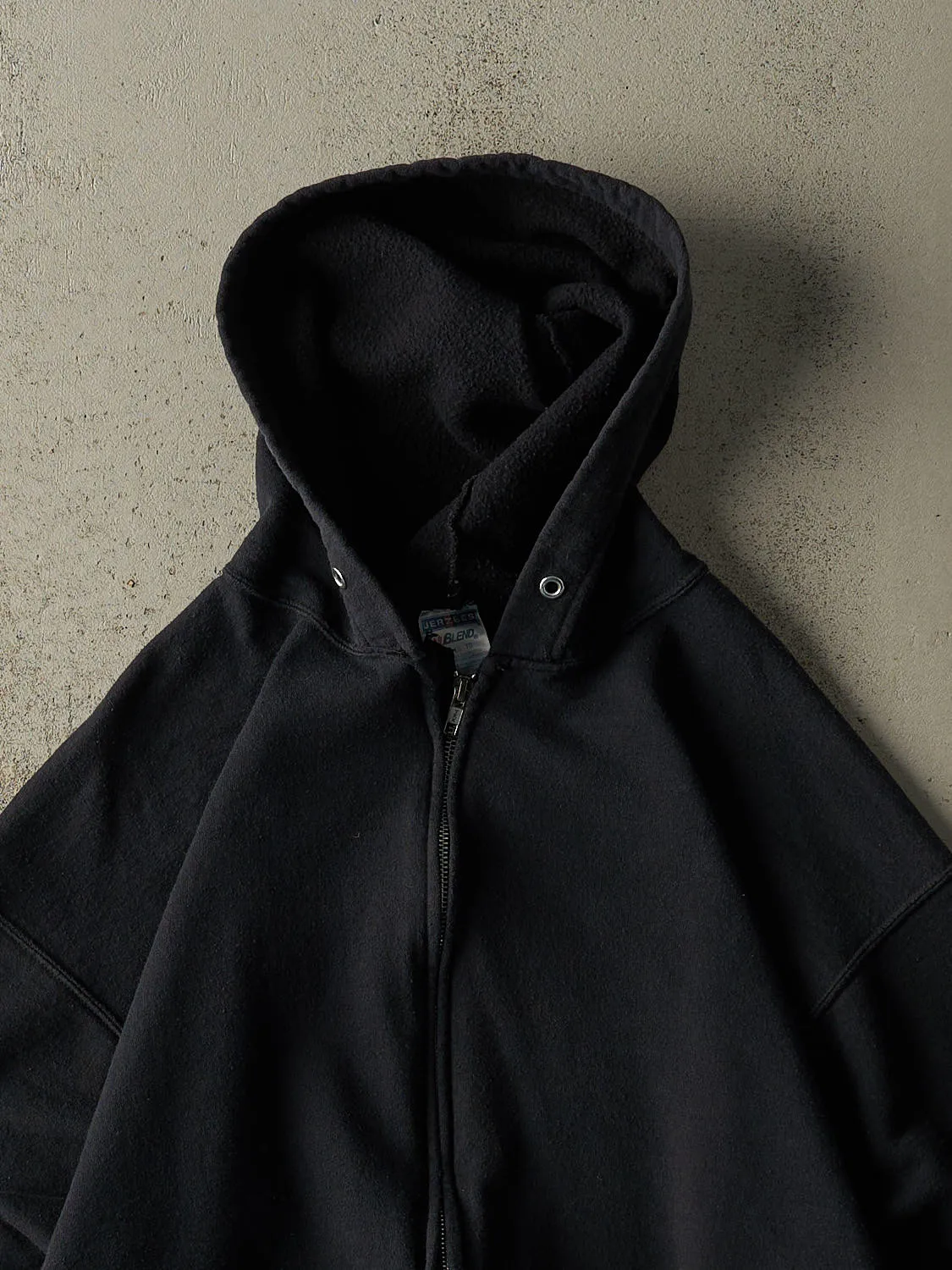 Vintage 90s Faded Black Blank Zip Up Hoodie (L) sold by Rebalance Vintage product image thumbnail 2