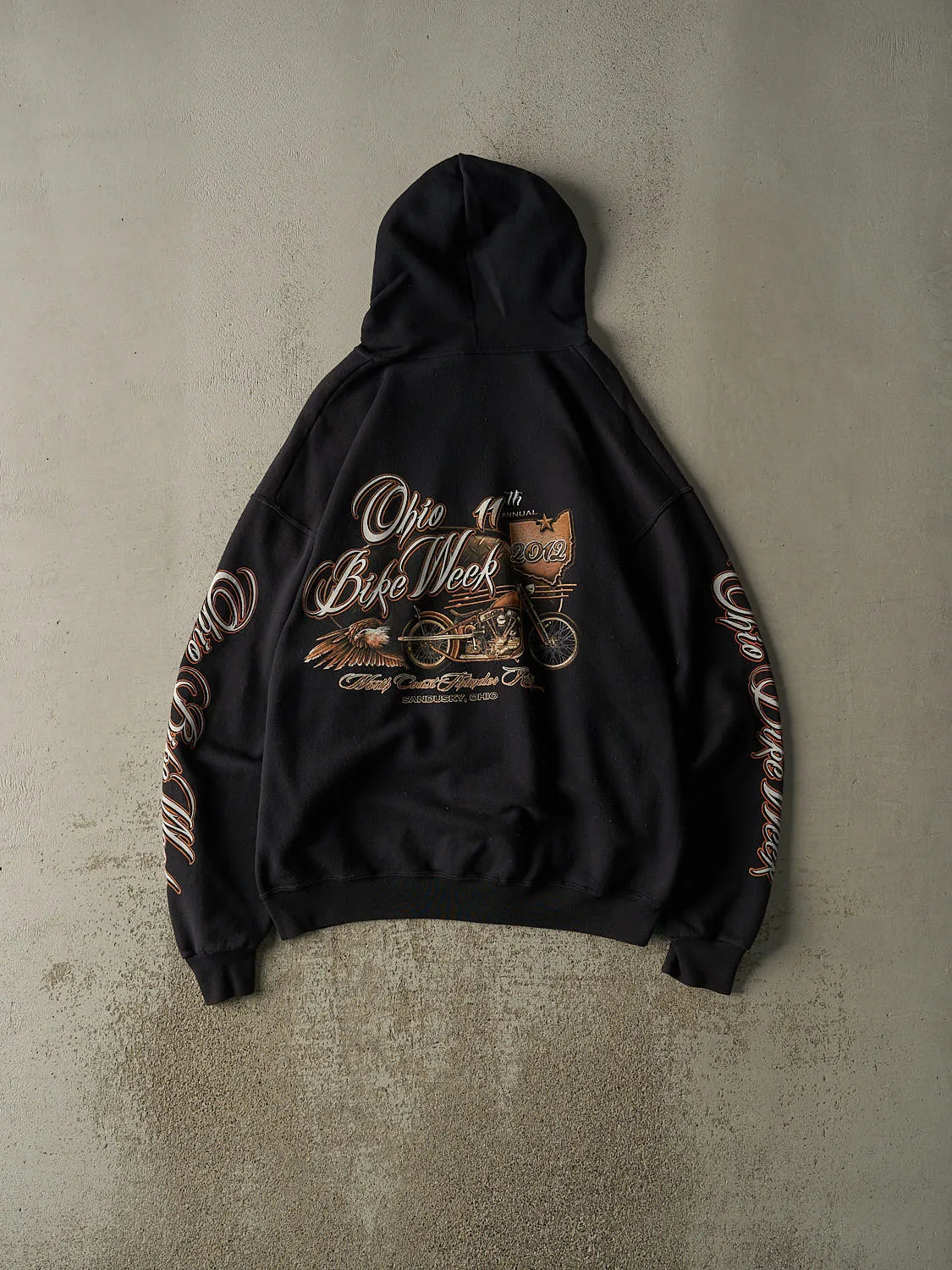 Vintage 12' Black Ohio Bike Week Zip Up Hoodie (XL) sold by Rebalance Vintage product image thumbnail 2