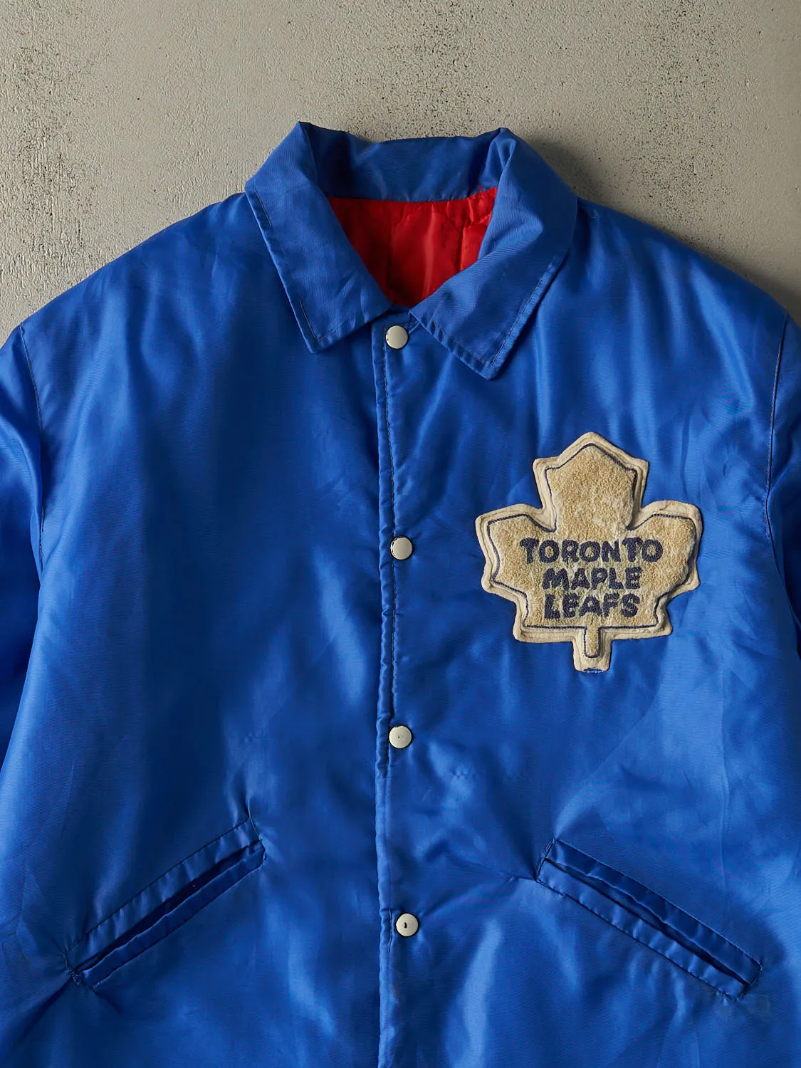 Vintage 80s Blue Toronto Maple Leafs Embroidered Nylon Jacket (XL) sold by Rebalance Vintage product image thumbnail 2