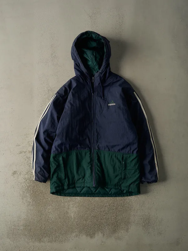 Vintage 90s Navy Blue & Green Adidas Zip Up Puffer Jacket (L/XL) sold by Rebalance Vintage