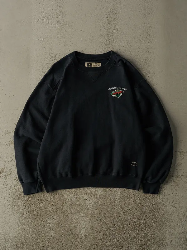 Vintage 90s Faded Black Minnesota Wild Embroidered Russell Athletic Crewneck (L) sold by Rebalance Vintage
