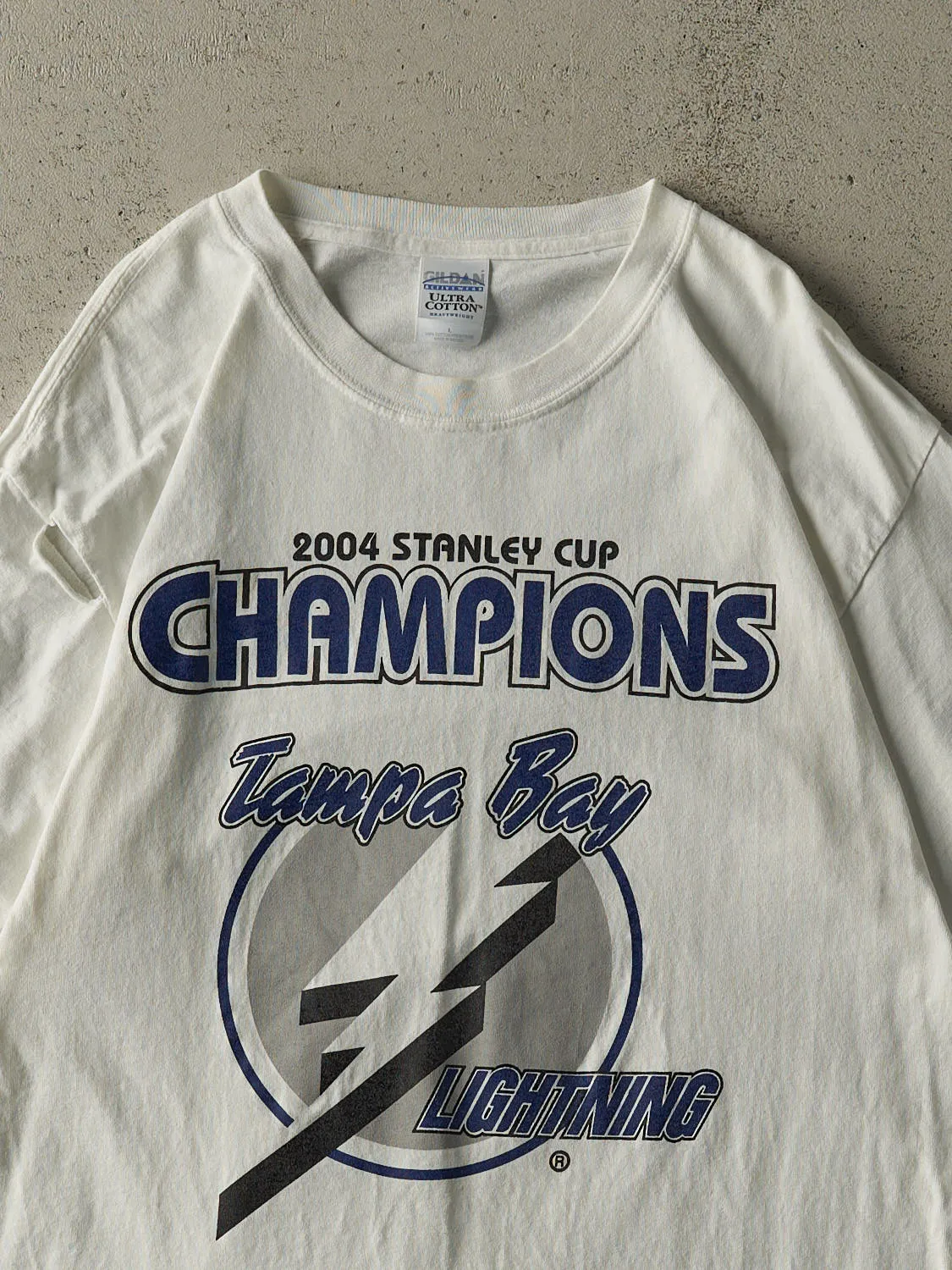 Vintage 04' White Tampa Bay Lightning Stanley Cup Champions Tee (L/XL) sold by Rebalance Vintage product image thumbnail 3
