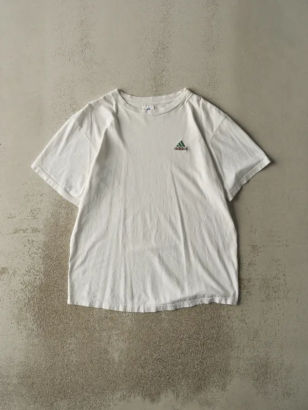 Vintage 90s White Adidas Embroidered Tee (L/XL) sold by Rebalance Vintage
