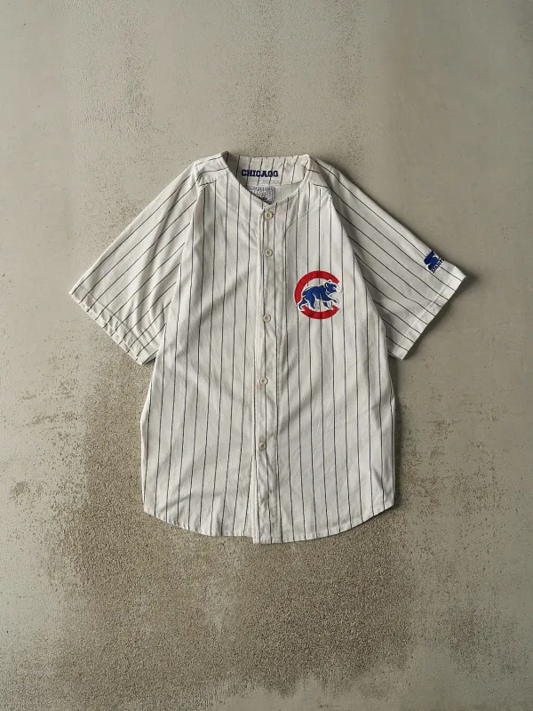 Vintage 90s White Chicago Cubs Pinstriped Embroidered Jersey (M/L) sold by Rebalance Vintage