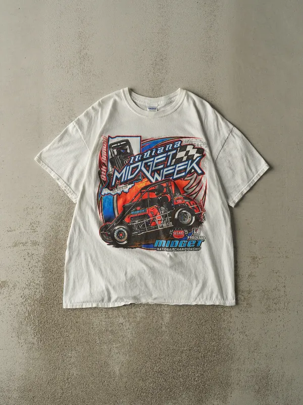 Vintage 13' White Indiana Racing Tee (L) sold by Rebalance Vintage