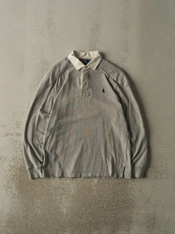 Vintage 90s Grey Polo by Ralph Lauren Embroidered Rugby Long Sleeve (M) sold by Rebalance Vintage