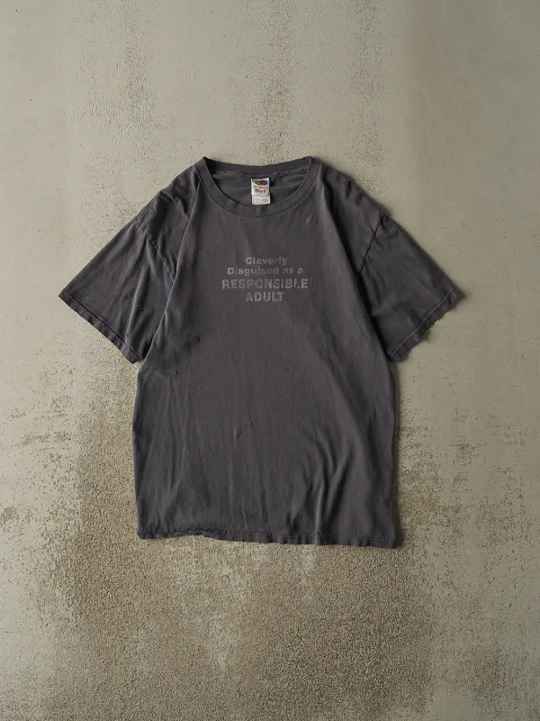 Vintage Y2K Charcoal Grey "Responsible Adult" Slogan Tee (M/L) sold by Rebalance Vintage