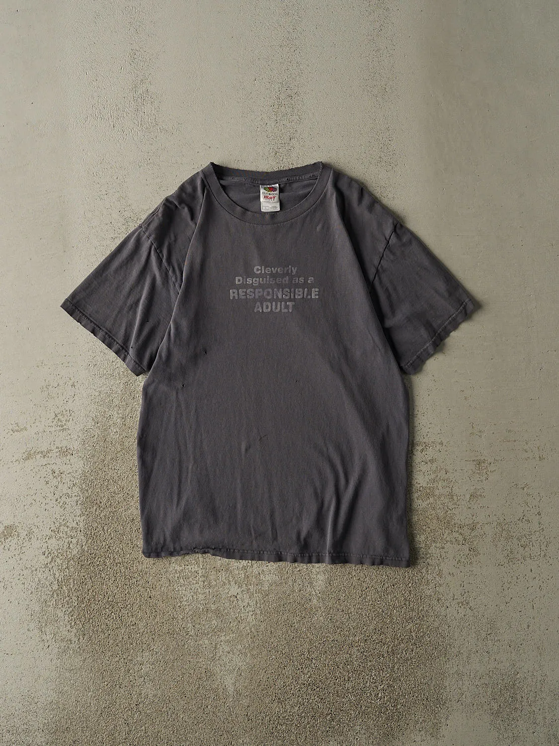 Vintage Y2K Charcoal Grey "Responsible Adult" Slogan Tee (M/L) sold by Rebalance Vintage