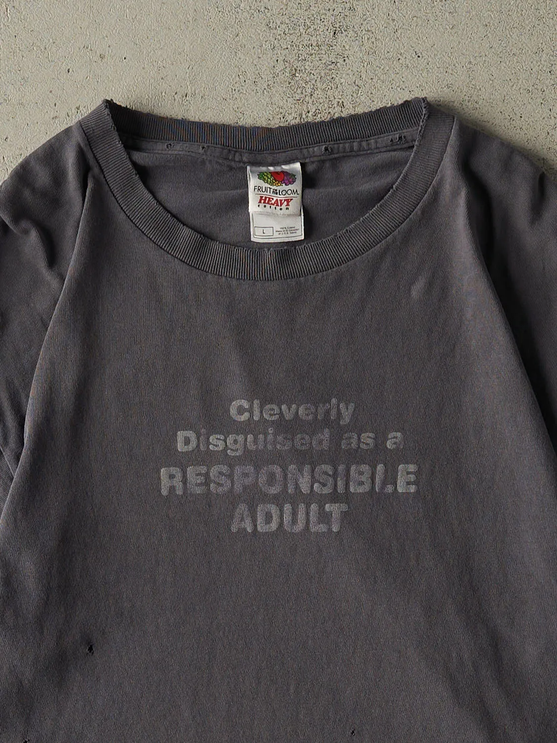 Vintage Y2K Charcoal Grey "Responsible Adult" Slogan Tee (M/L) sold by Rebalance Vintage product image thumbnail 2