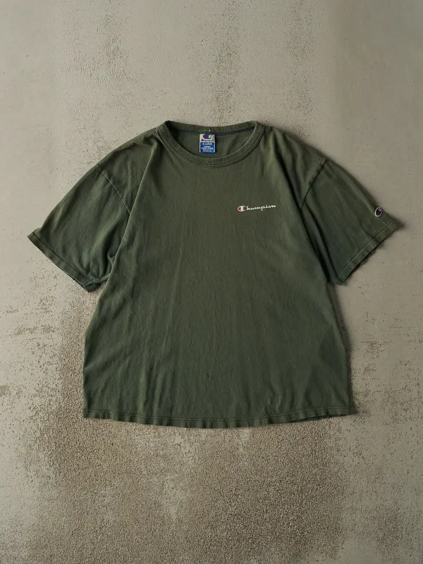 Vintage 90s Sun Faded Green Champion Logo Tee (L) sold by Rebalance Vintage