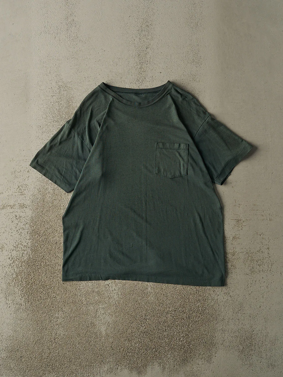 Vintage 80s Green Blank Pocket Single Stitch Tee (L) sold by Rebalance Vintage