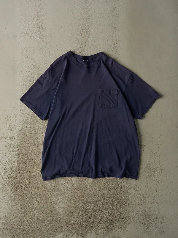 Vintage 90s Navy Blue Blank Pocket Tee (L/XL) sold by Rebalance Vintage