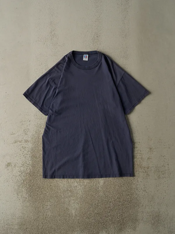 Vintage 90s Navy Blue Russell Athletic Blank Tee (L) sold by Rebalance Vintage