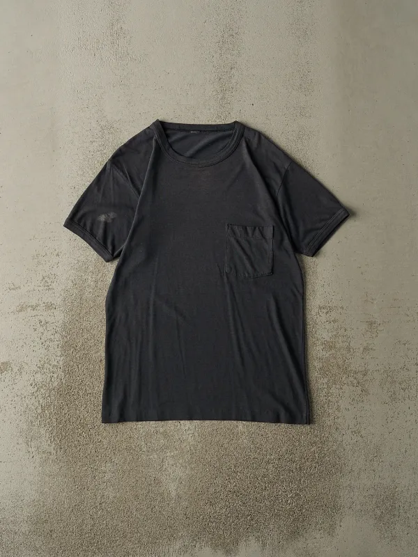 Vintage 70s Faded Black Blank Ringer Pocket Tee (S) sold by Rebalance Vintage