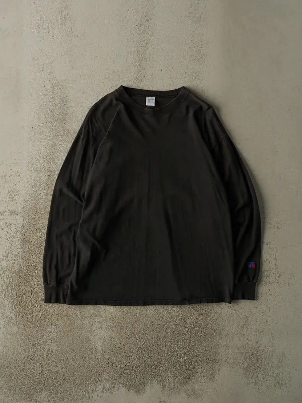 Vintage 90s Black Russell Athletic Embroidered Blank Long Sleeve (L) sold by Rebalance Vintage