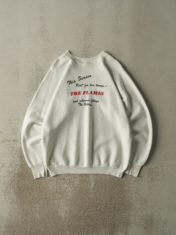 Vintage 80s White NHL Slogan Bootleg Crewneck (L/XL) sold by Rebalance Vintage