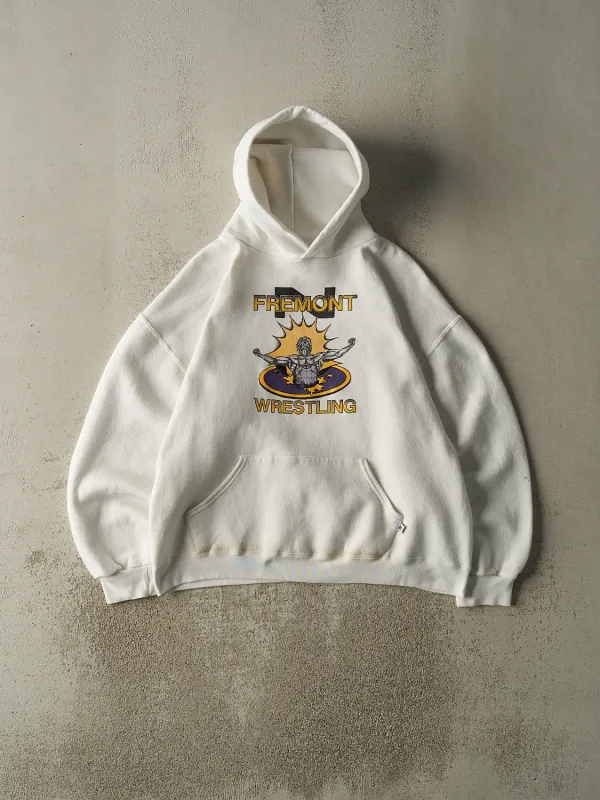 Vintage Y2K White Russell Athletic Fremont Wrestling Hoodie (L/XL) sold by Rebalance Vintage