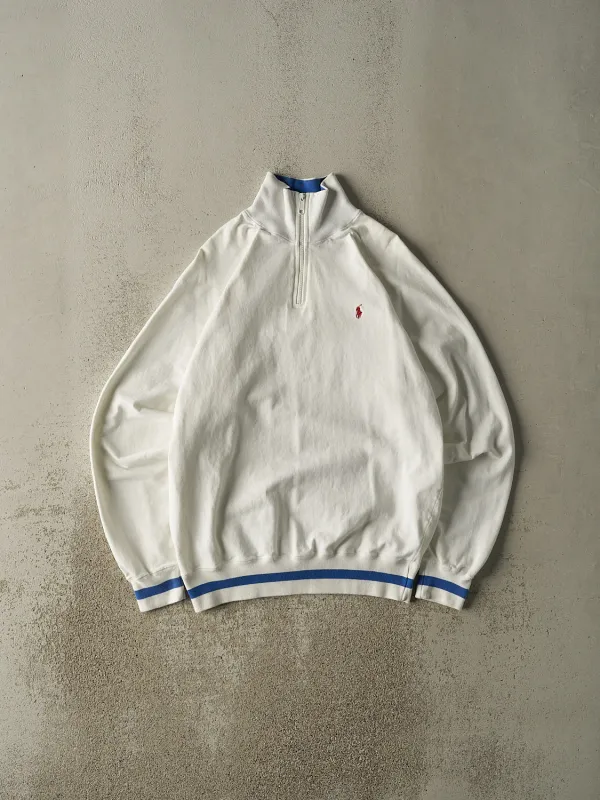 Vintage 90s White Polo by Ralph Lauren Quarter Zip Sweater (L) sold by Rebalance Vintage