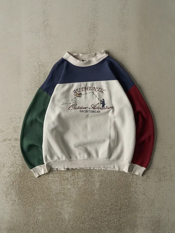 Vintage 90s White, Navy, Red & Green Outdoor Adventure Sportswear Embroidered Crewneck (M) sold by Rebalance Vintage