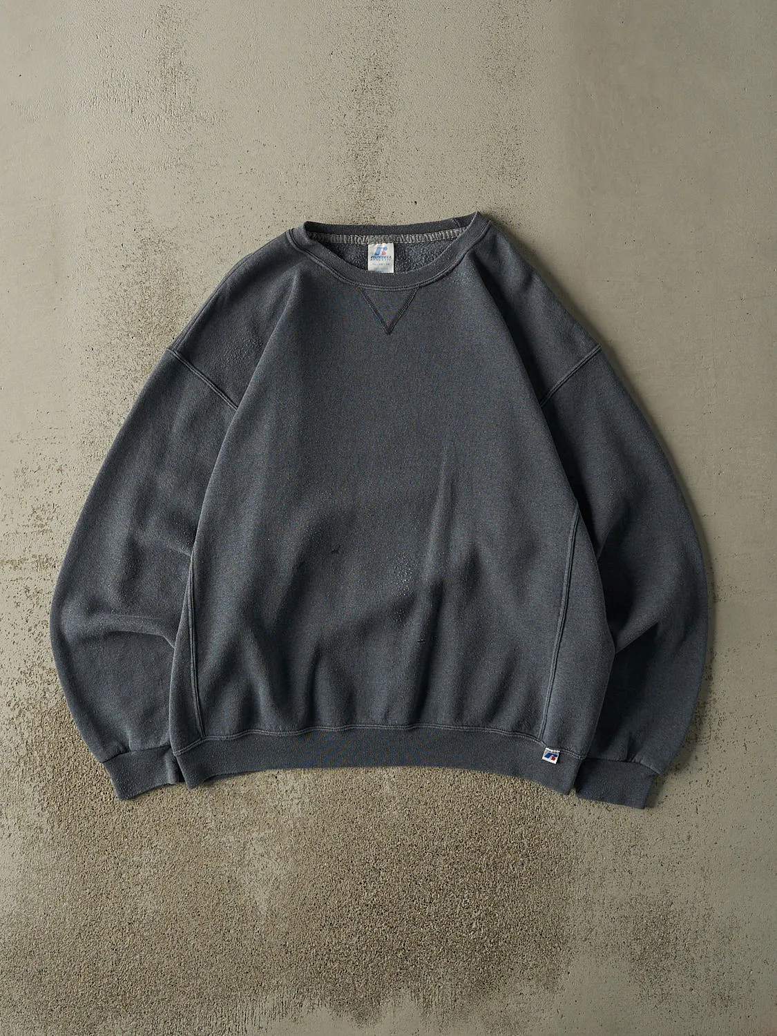 Vintage Y2K Charcoal Grey Russell Athletic Blank Crewneck (L/XL) sold by Rebalance Vintage