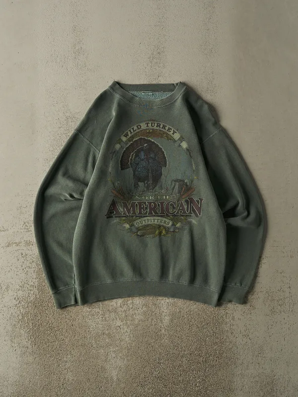 Vintage 90s Washed Green North American Outfitters Wild Turkey Crewneck (M) sold by Rebalance Vintage