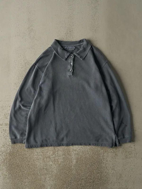 Vintage 90s Washed Blue Blank Quarter Button Pull Over (L) sold by Rebalance Vintage