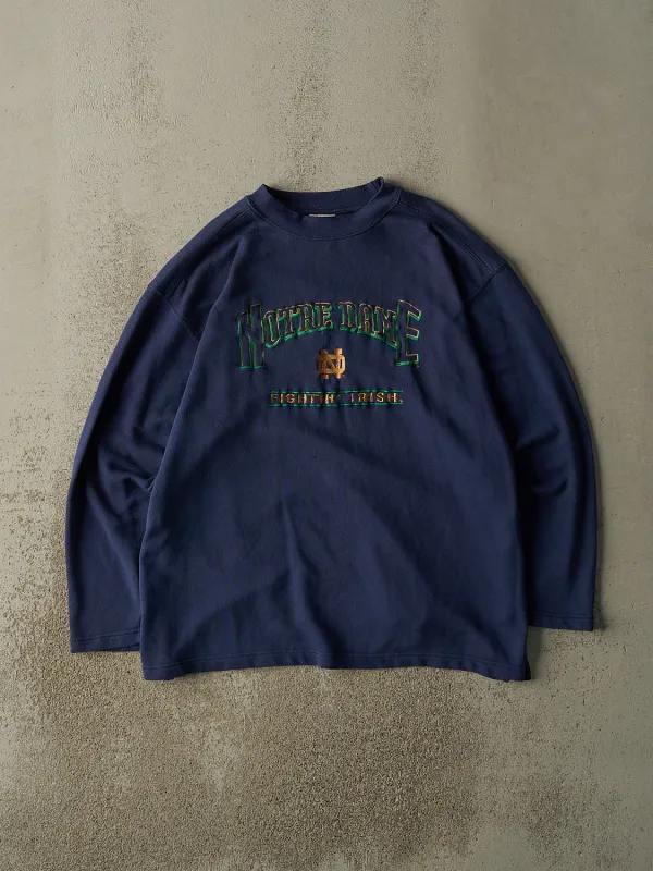 Vintage 90s Navy Blue Notre Dame Fighting Irish Embroidered Crewneck (XL) sold by Rebalance Vintage