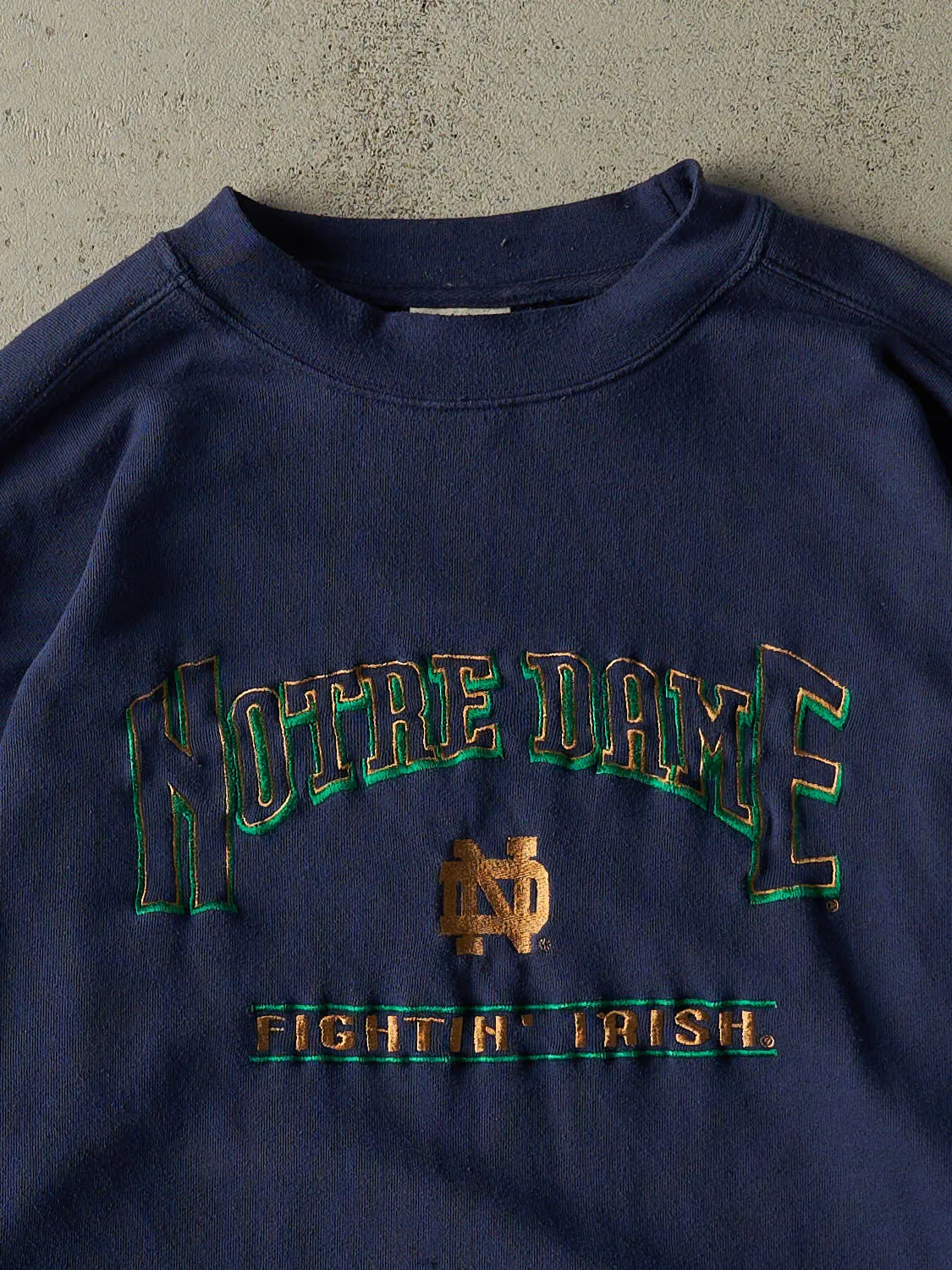 Vintage 90s Navy Blue Notre Dame Fighting Irish Embroidered Crewneck (XL) sold by Rebalance Vintage product image thumbnail 2