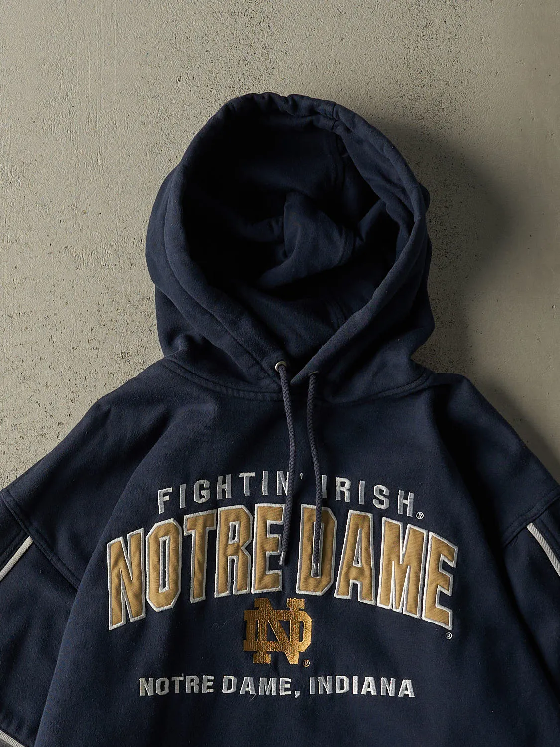 Vintage 90s Navy Blue Notre Dame Fighting Irish Embroidered Hoodie (L/XL) sold by Rebalance Vintage product image thumbnail 2