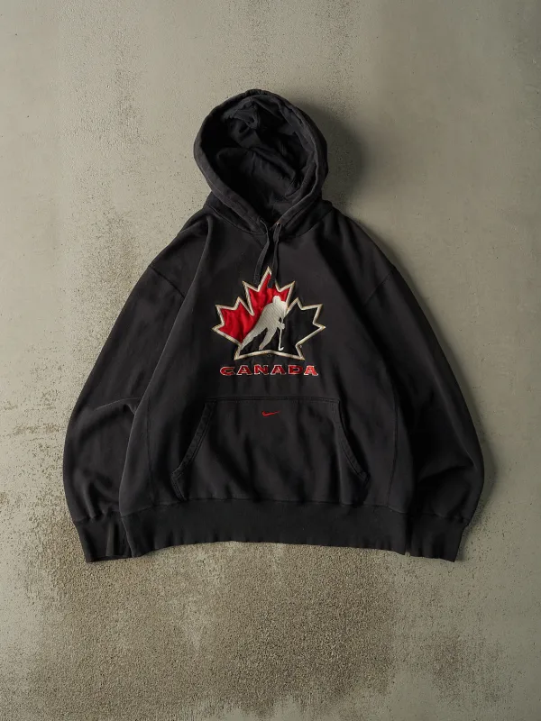 Vintage Y2K Faded Black Nike Team Canada Hockey Embroidered Hoodie (L/XL) sold by Rebalance Vintage