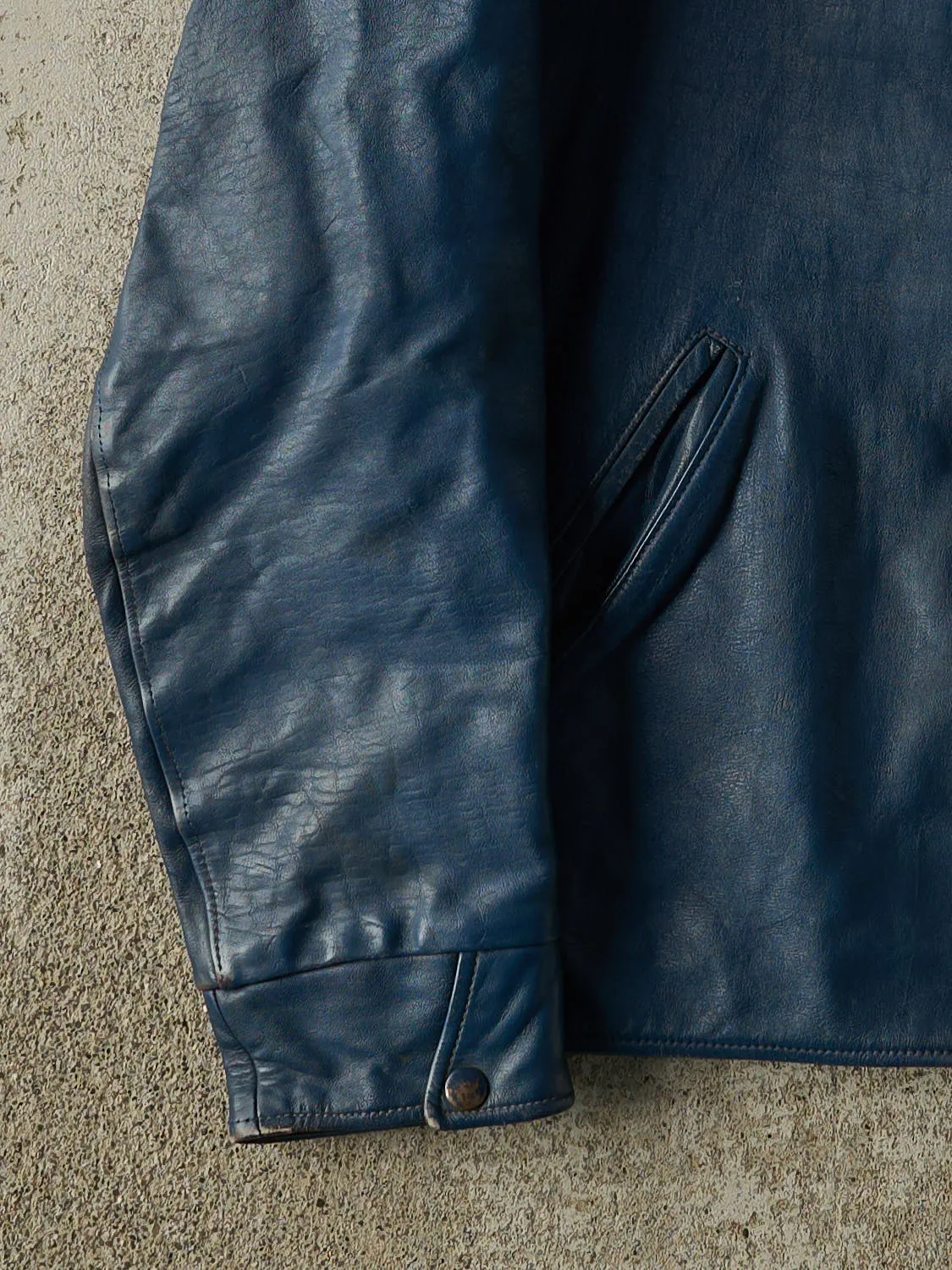 Vintage 80s Blue Embroidered Leather Jacket (M) sold by Rebalance Vintage product image thumbnail 3