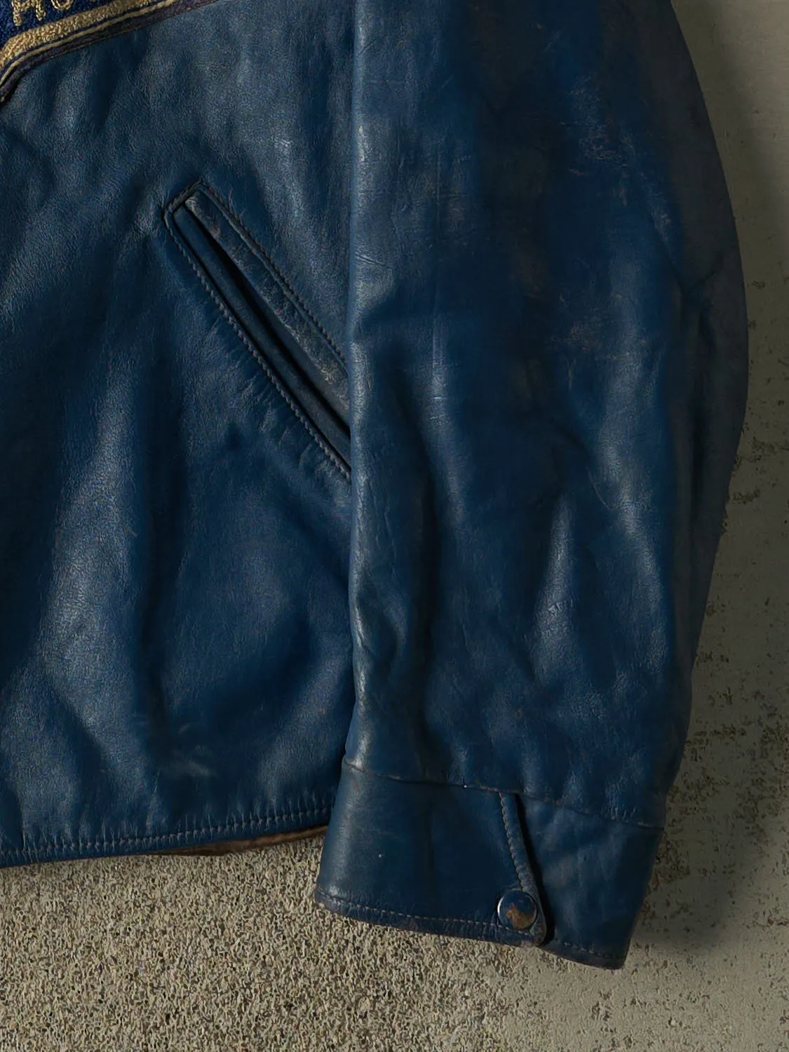 Vintage 80s Blue Embroidered Leather Jacket (M) sold by Rebalance Vintage product image thumbnail 4