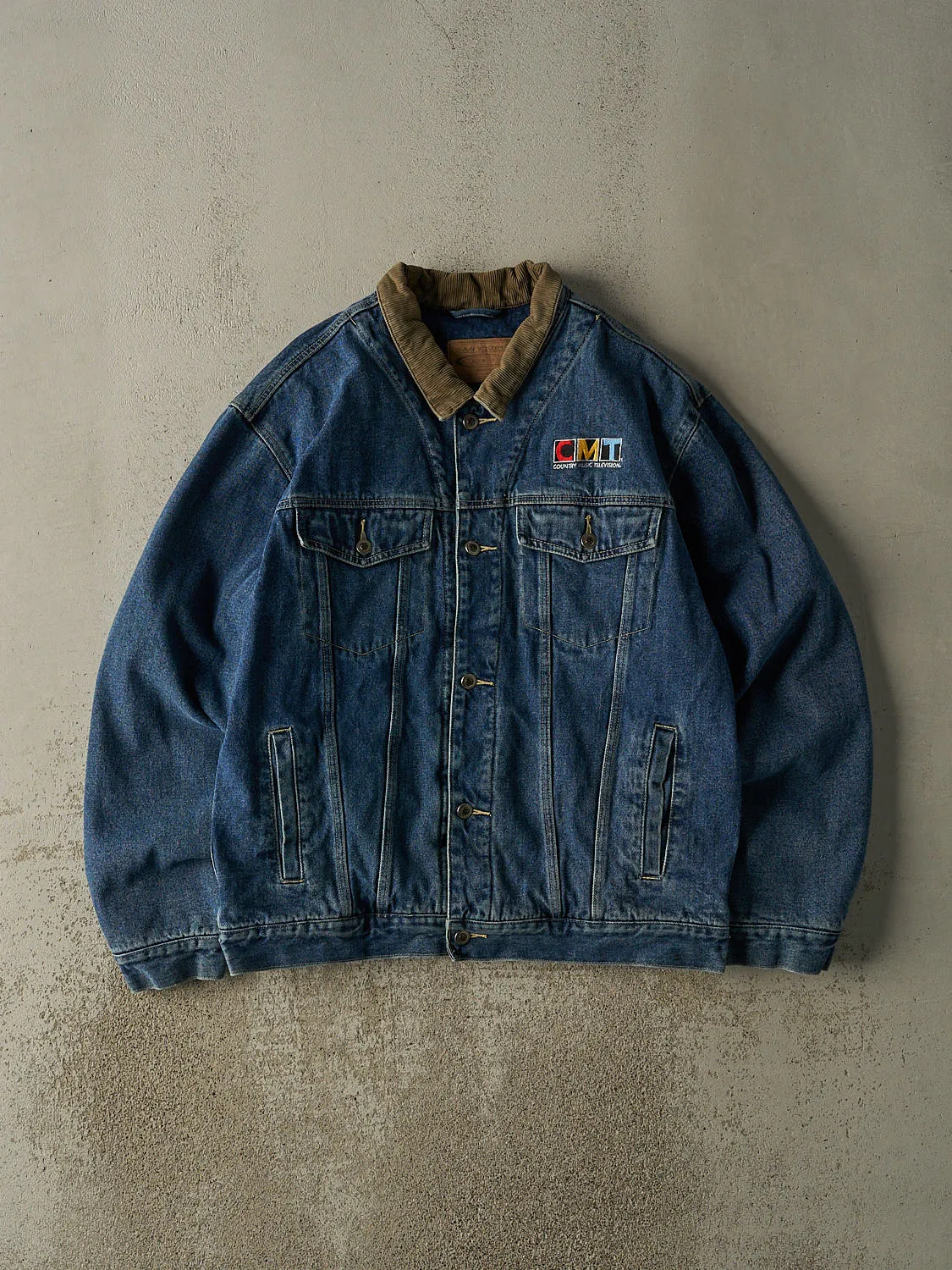 Vintage 90s Mid Wash Blanket Lined Embroidered Denim Jacket (XL) sold by Rebalance Vintage
